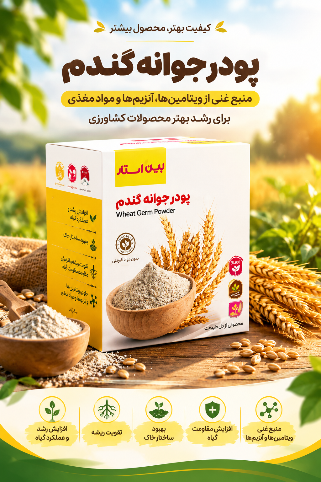 جوانه گندم برندبین استار پک 20 عددی مستقیم از نمایندگی برای چاقی بدن و صورت مستقیم از نمایندگی ایران زمین